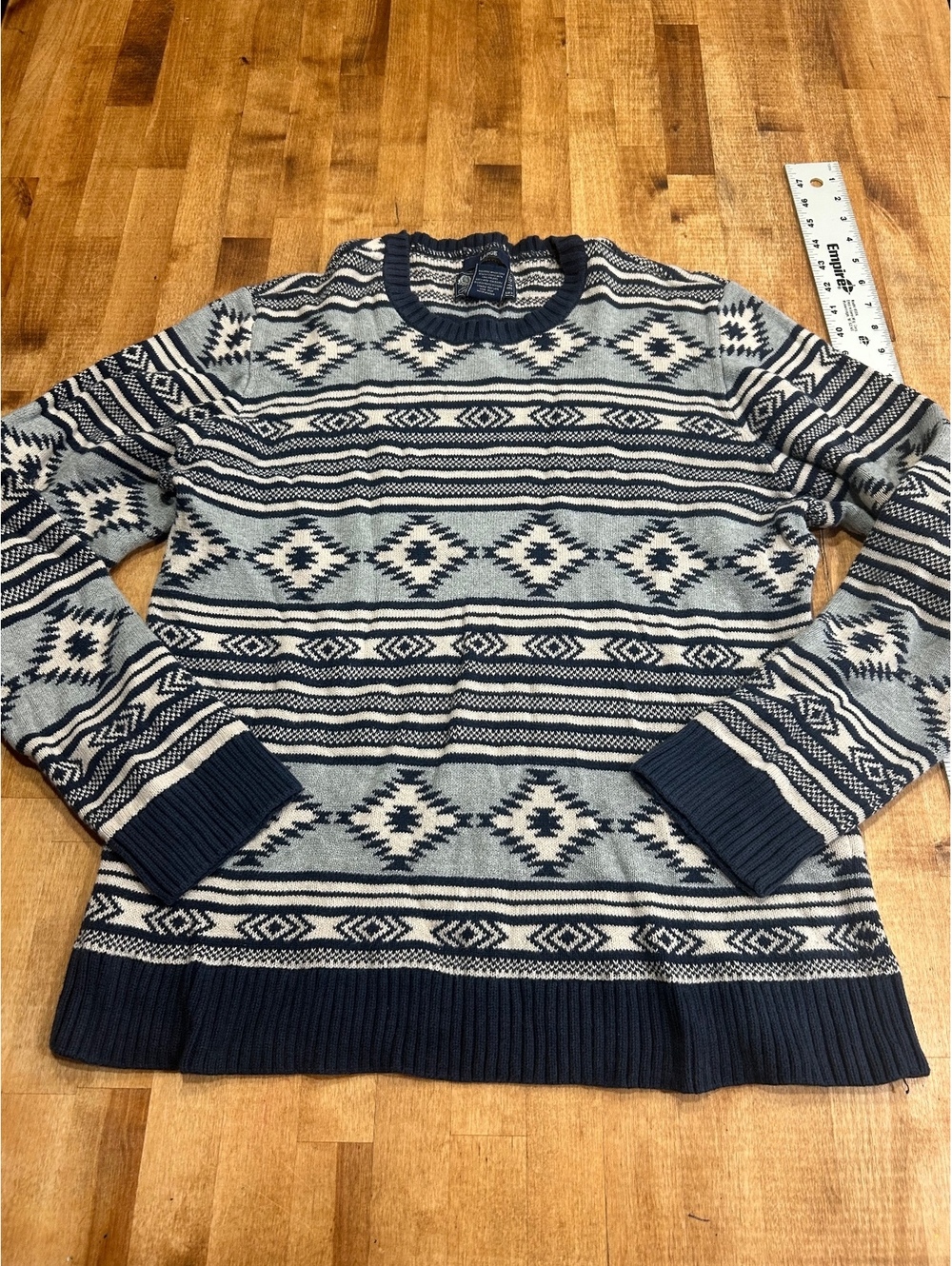 American Rag Large Navy and Cream Geometric Pattern Cotton Sweater